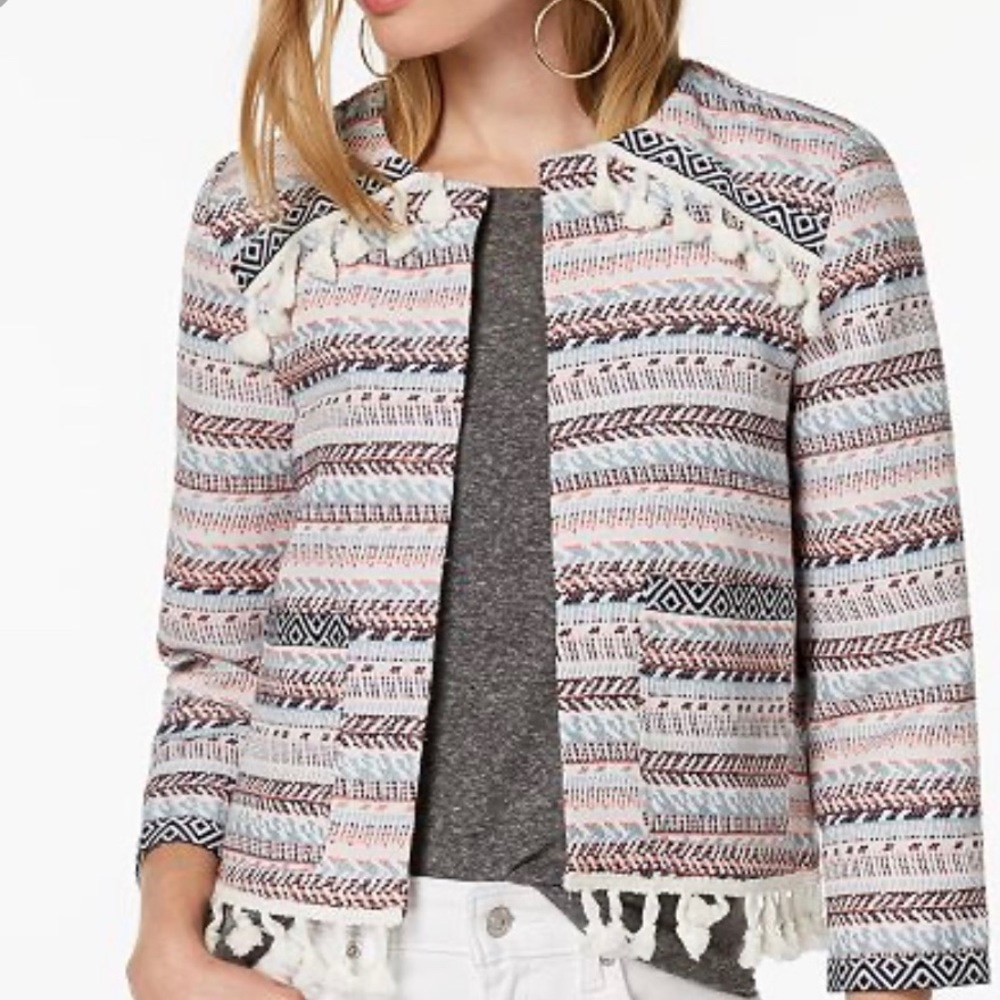Jack by BB Dakota Printed Fringe-Detail Blazer
